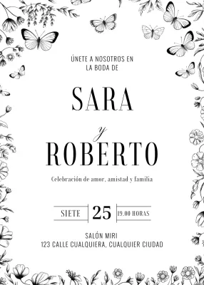 Invitación de boda blanco negro estilo elegante
