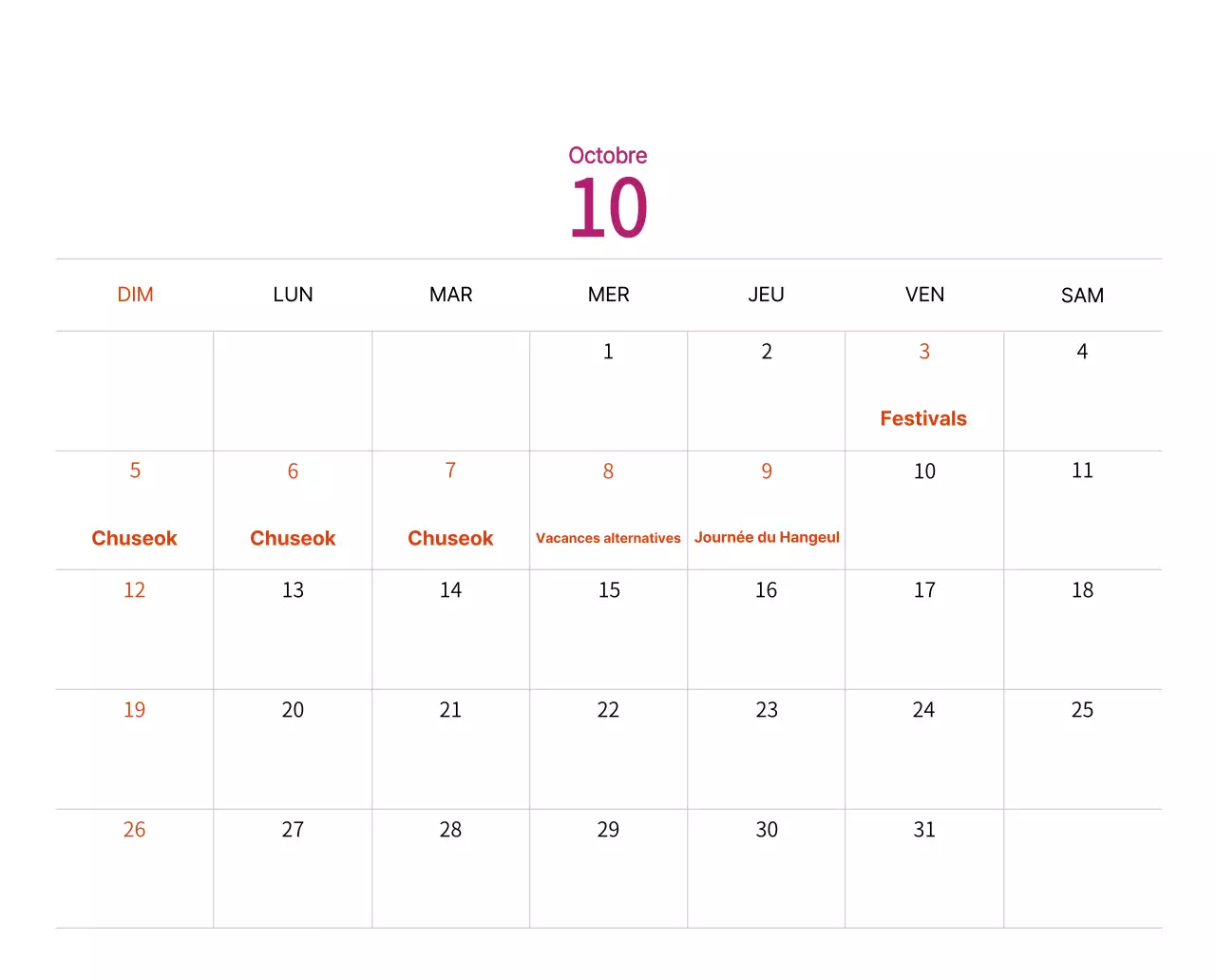 Calendrier du Nouvel An avec illustrations chaleureuses