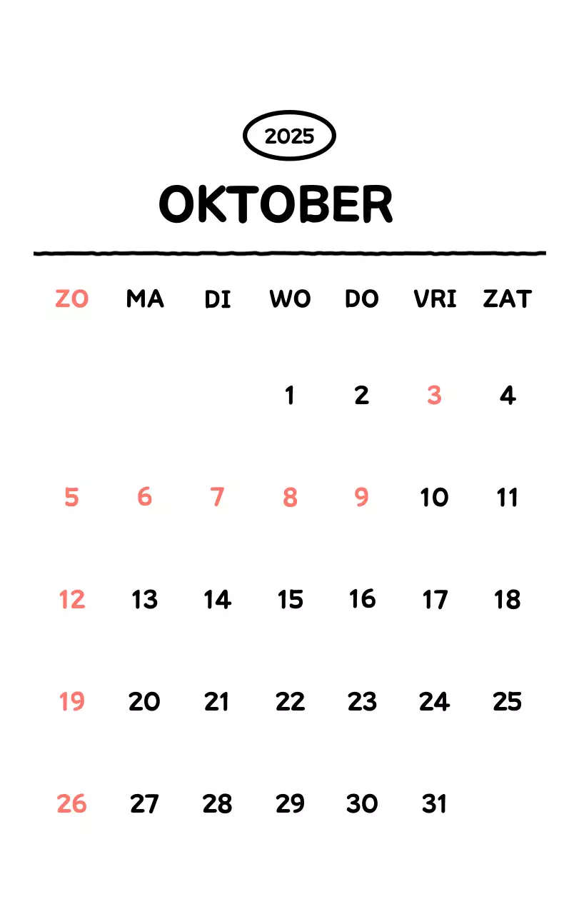 Geïllustreerde kalender met een mooie lijnstijl