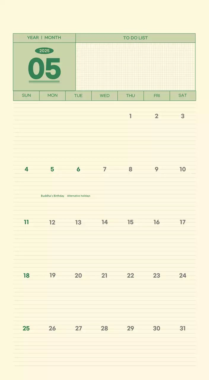 SAT D-Day Notepad Concept Wall Calendar in Green and Light Yellow