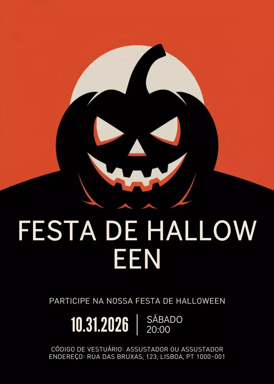 Convite de Halloween laranja retro