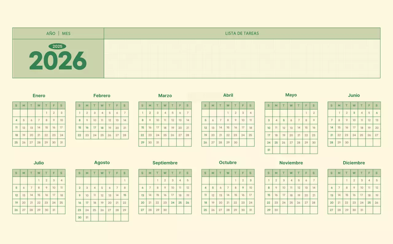 SAT Calendario de pared con concepto de bloc de notas del Día D en verde y amarillo claro