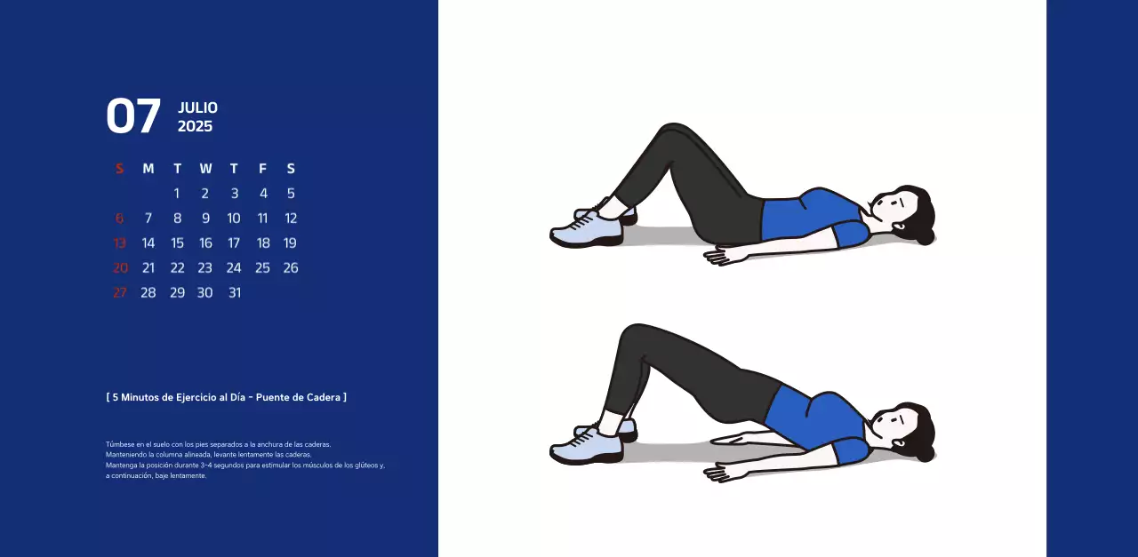 Calendario sencillo con ilustraciones azules y limpias