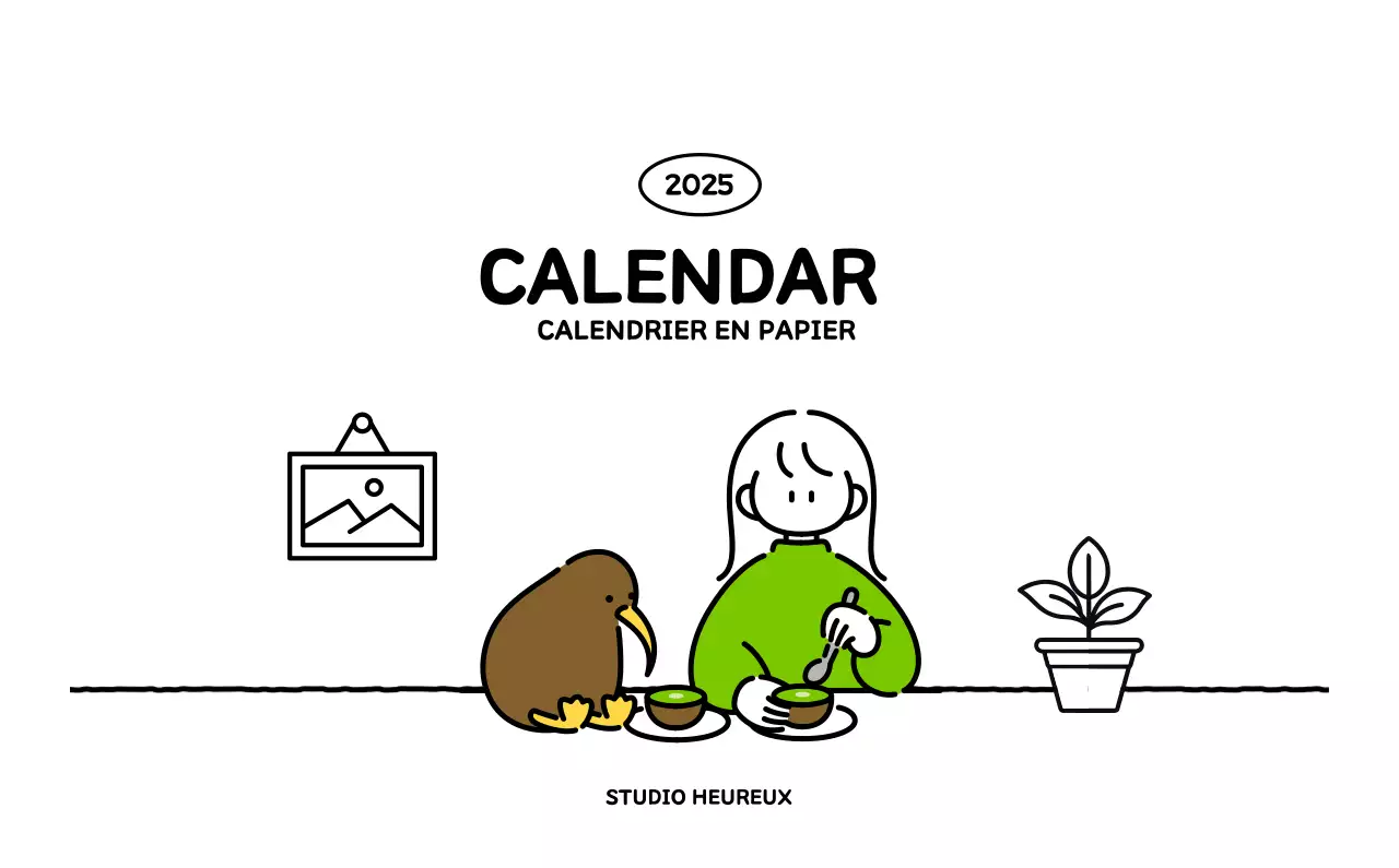 Calendrier illustré avec un joli style de lignes