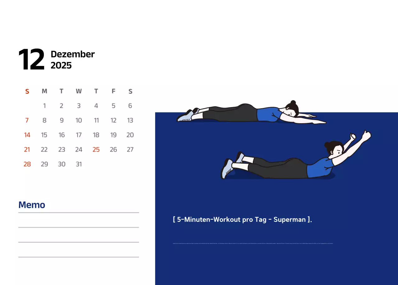 Einfacher Kalender mit blauen, klaren Illustrationen