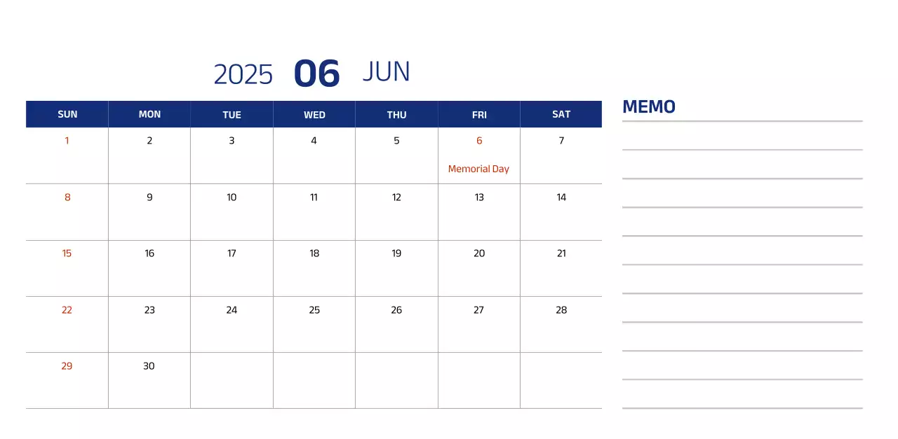 Simple calendar with blue, clean illustrations