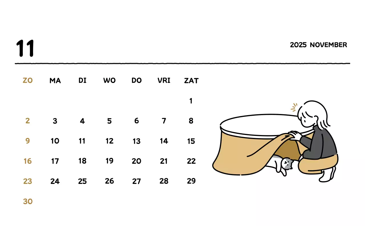 Geïllustreerde kalender met een mooie lijnstijl