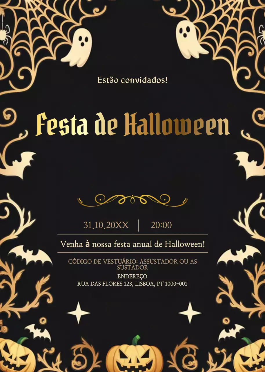 convite de Halloween gótico preto