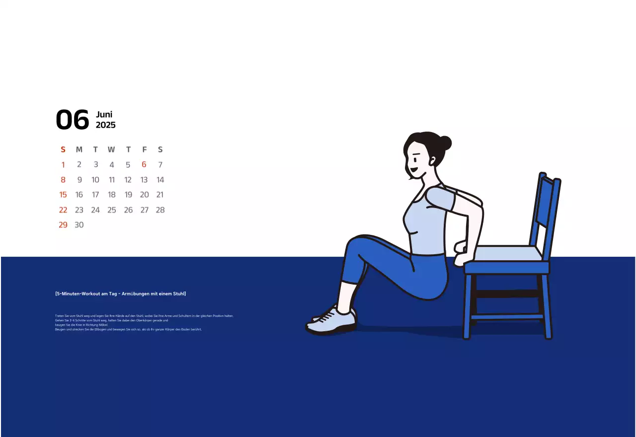 Einfacher Kalender mit blauen, klaren Illustrationen