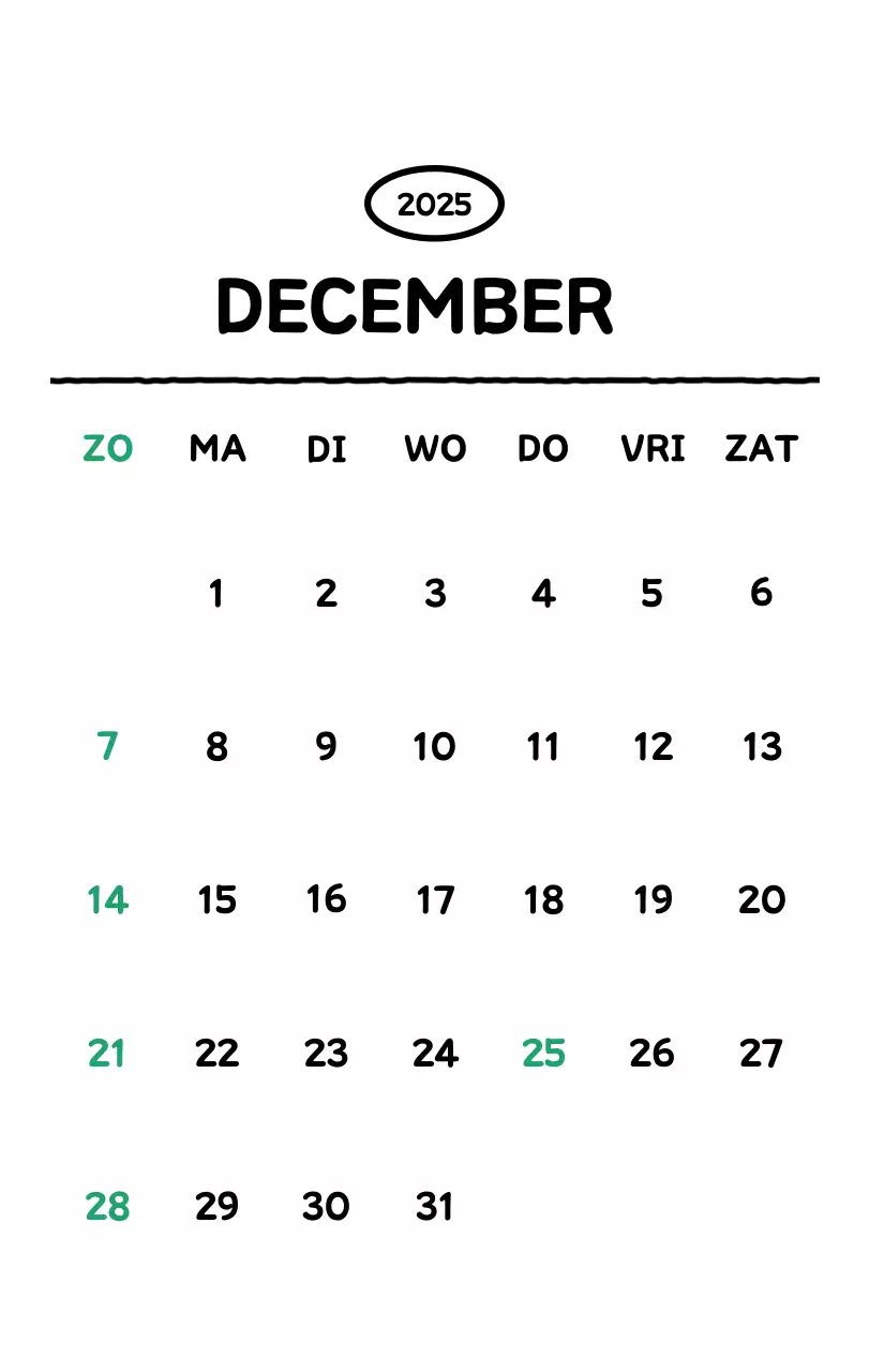 Geïllustreerde kalender met een mooie lijnstijl