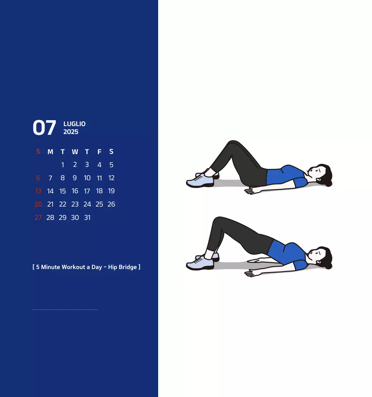 Calendario semplice con illustrazioni blu e pulite