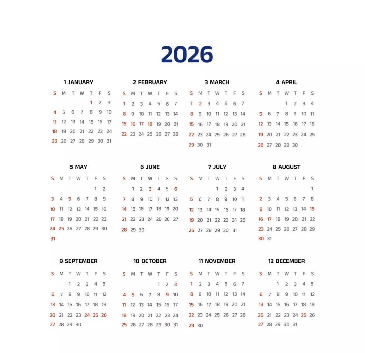 Lịch đơn giản với hình minh họa màu xanh gọn gàng