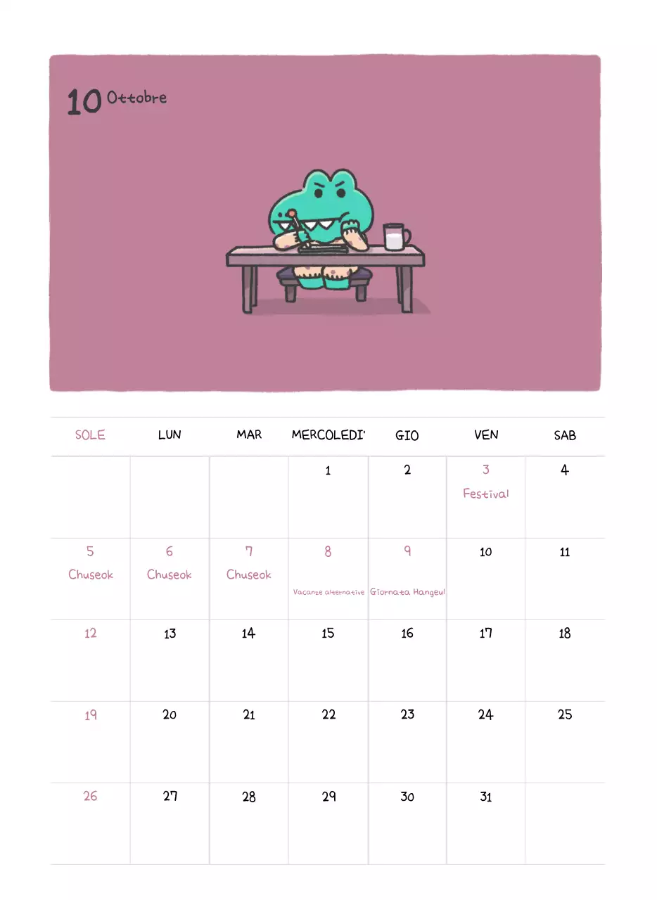 Un calendario con un simpatico concetto di illustrazione di Ago