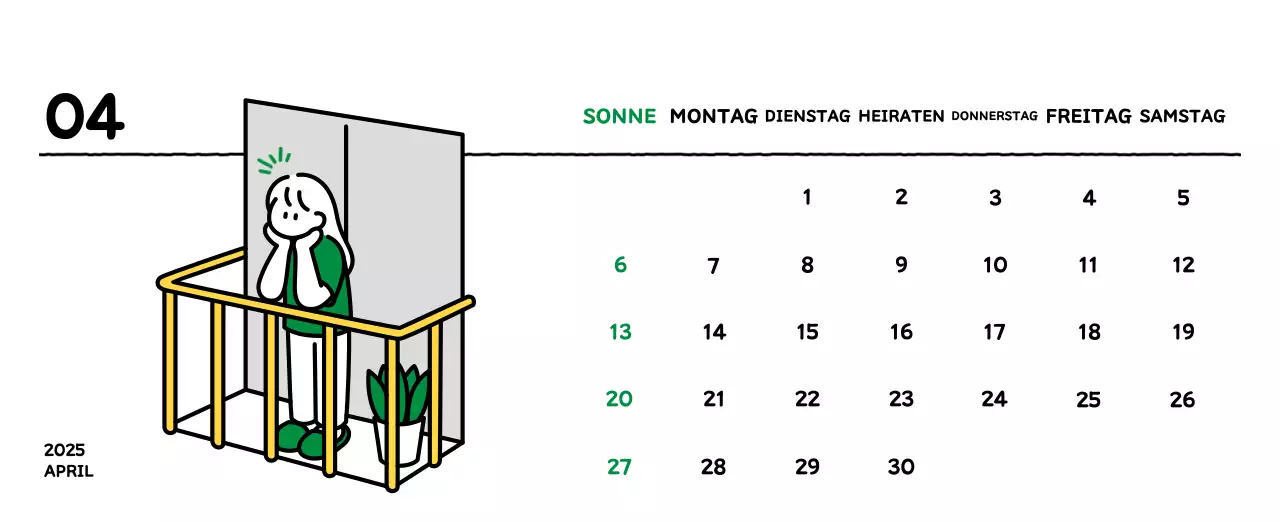 Illustrierter Kalender mit schönem Linienstil