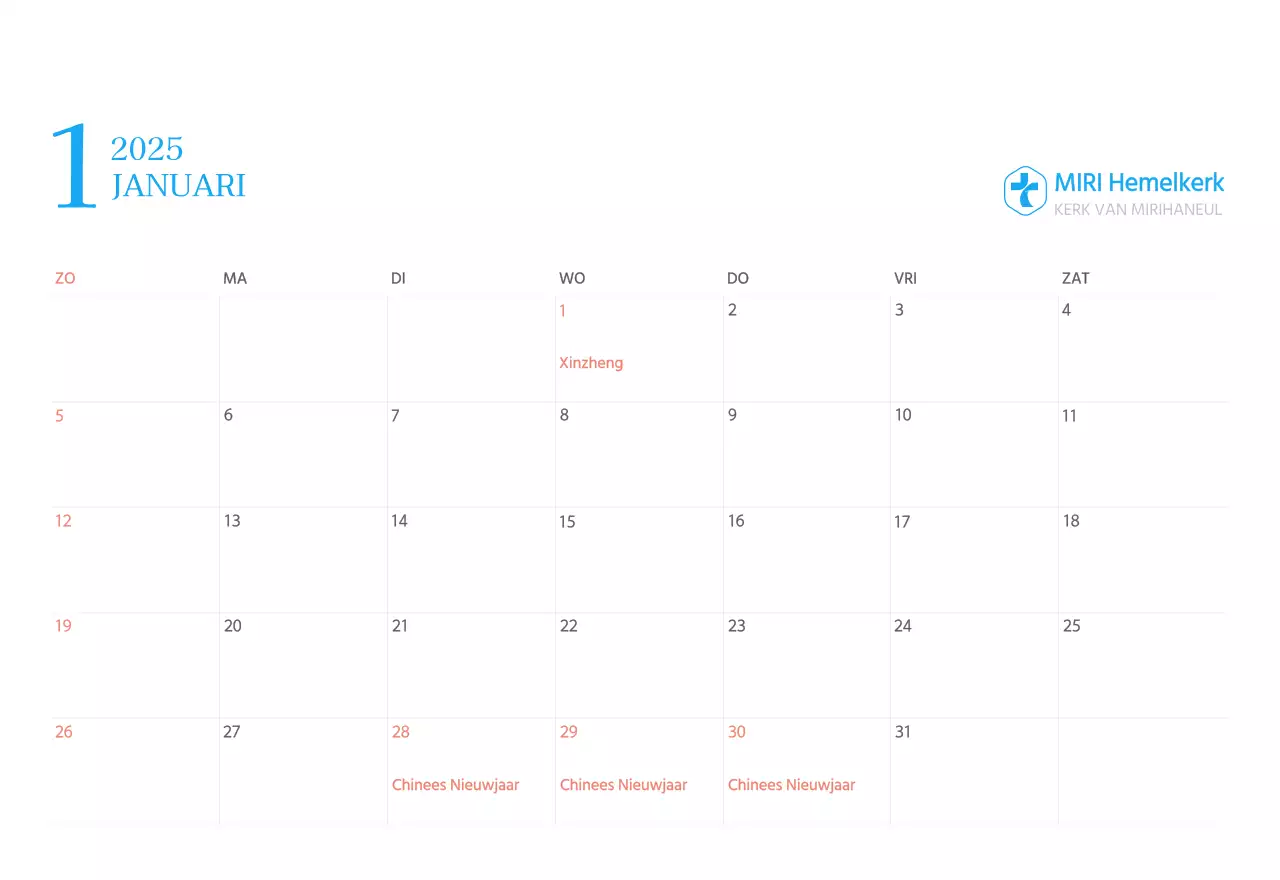 Blauw modern concept kerkkalender