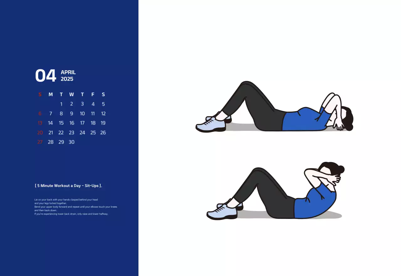 Simple calendar with blue, clean illustrations