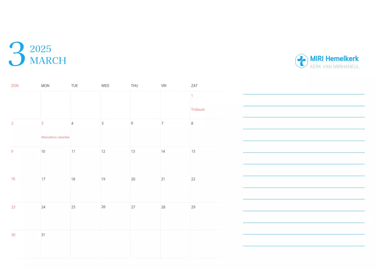 Blauw modern concept kerkkalender