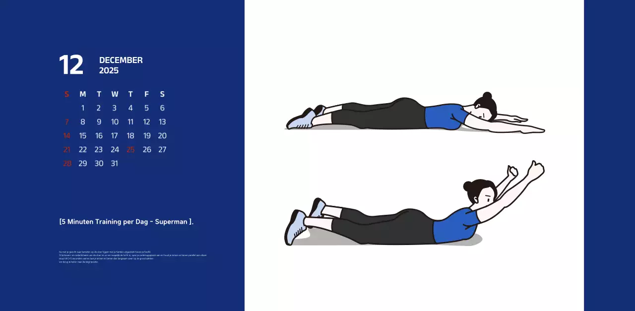 Eenvoudige kalender met blauwe, strakke illustraties