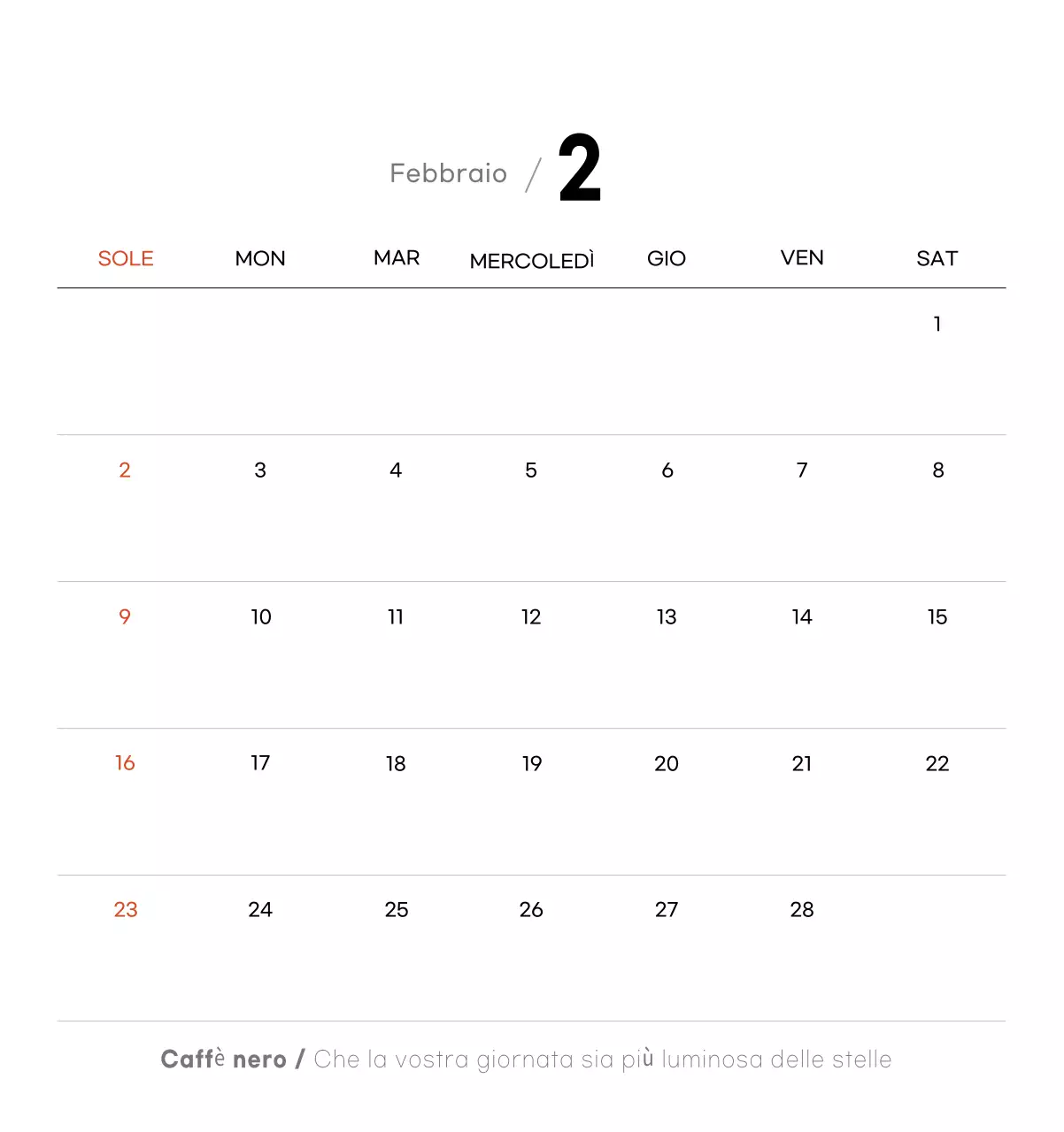 Calendario del caffè minimalista