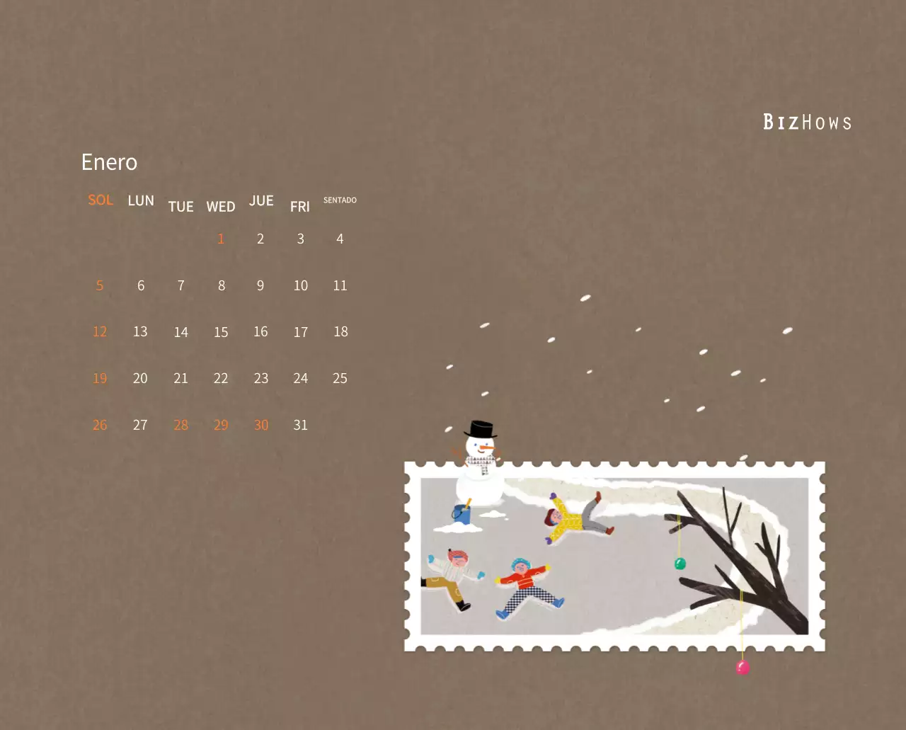 Calendario de Año Nuevo con cálidas ilustraciones