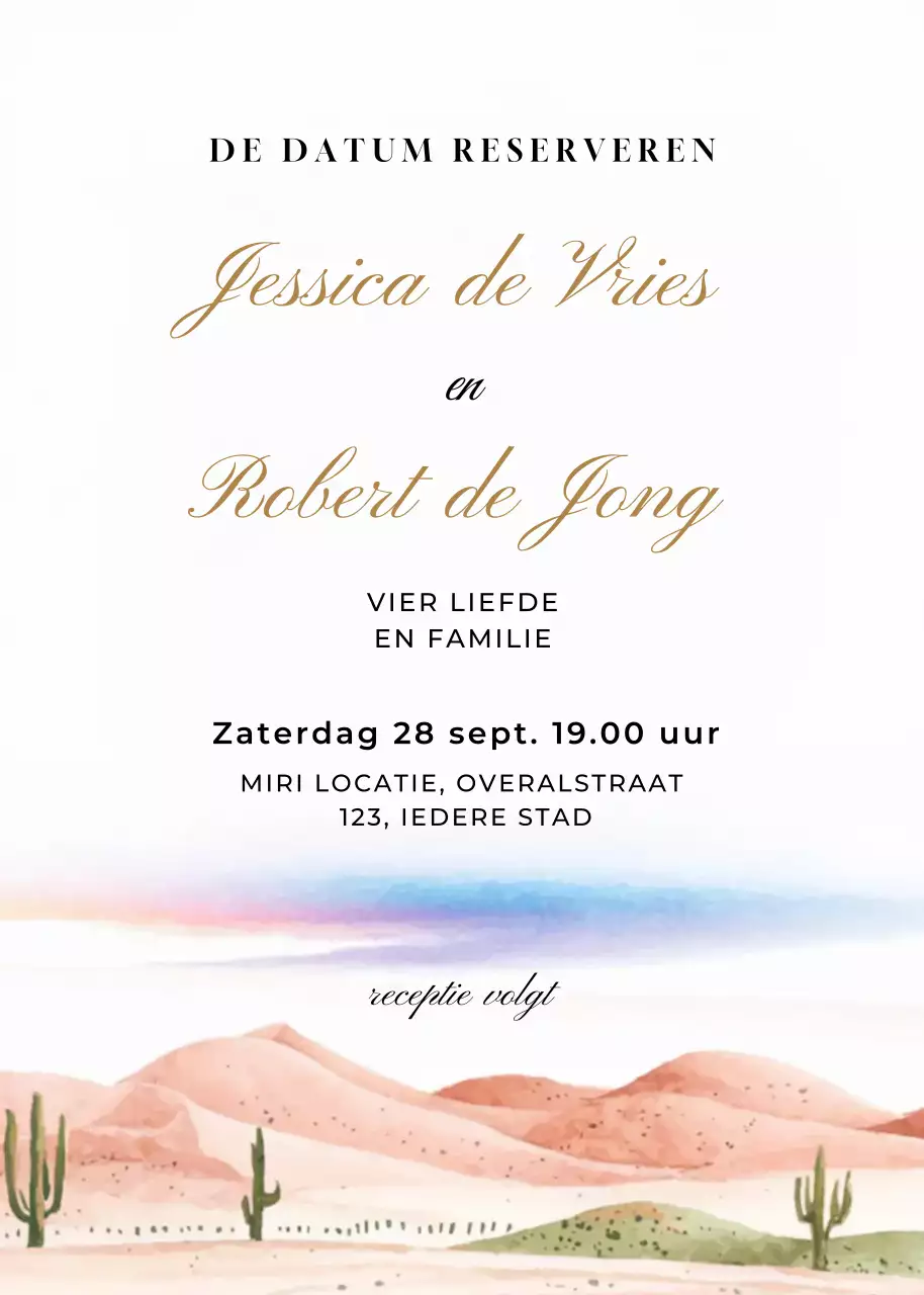 Beige goud groen blauw bruiloft uitnodiging elegante stijl