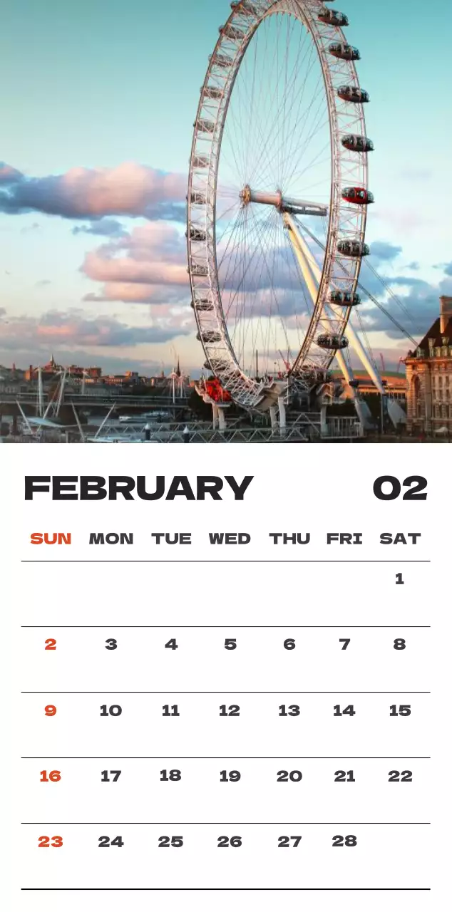 Sky photo clean calendar
