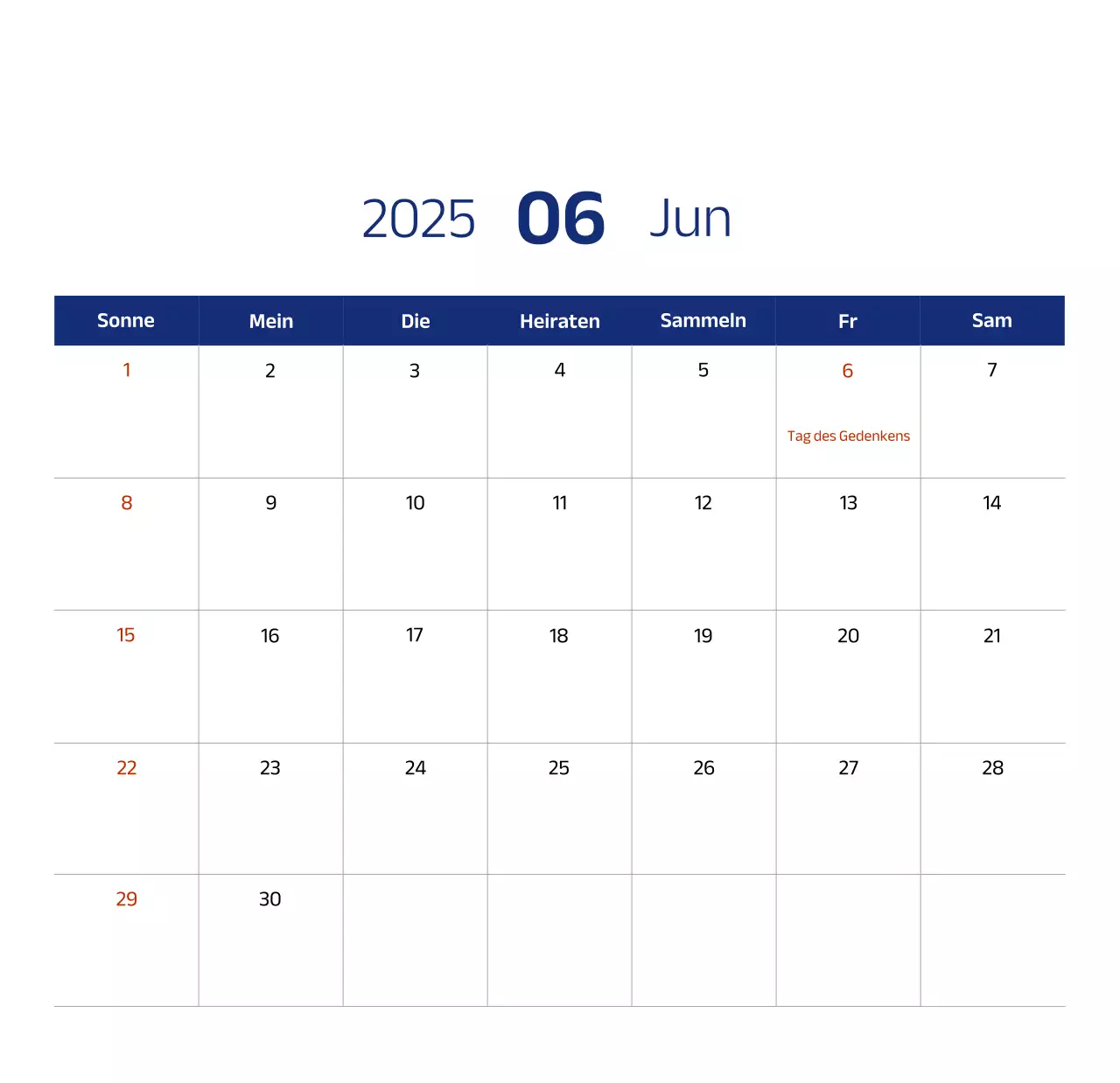 Einfacher Kalender mit blauen, klaren Illustrationen