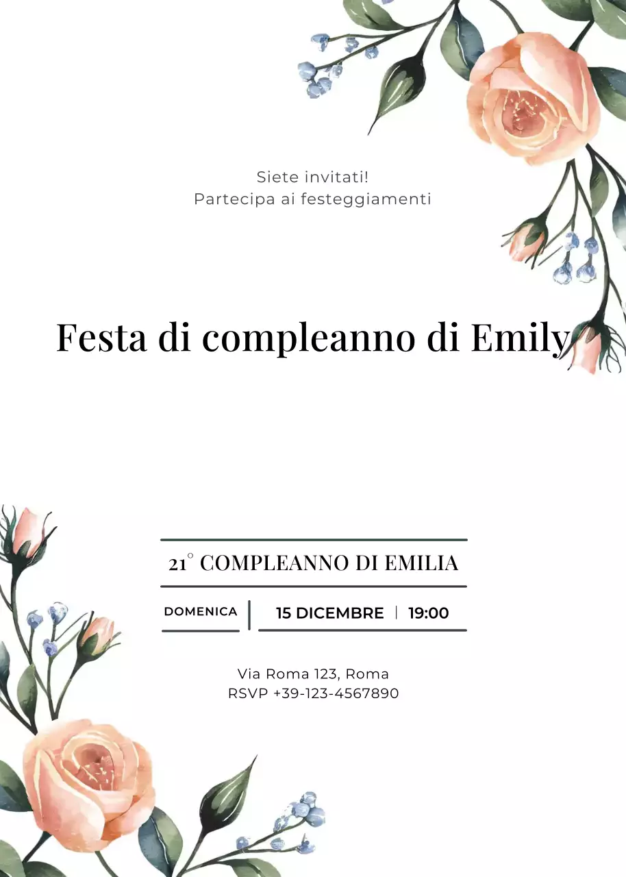 Invito di compleanno bianco arancio stile elegante