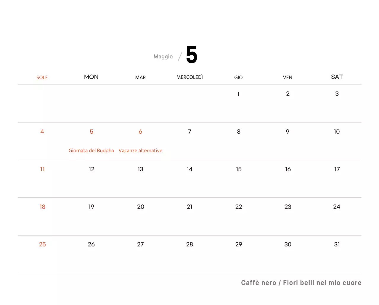 Semplice calendario da tavolo con foto di caffè per bar nei toni del bianco