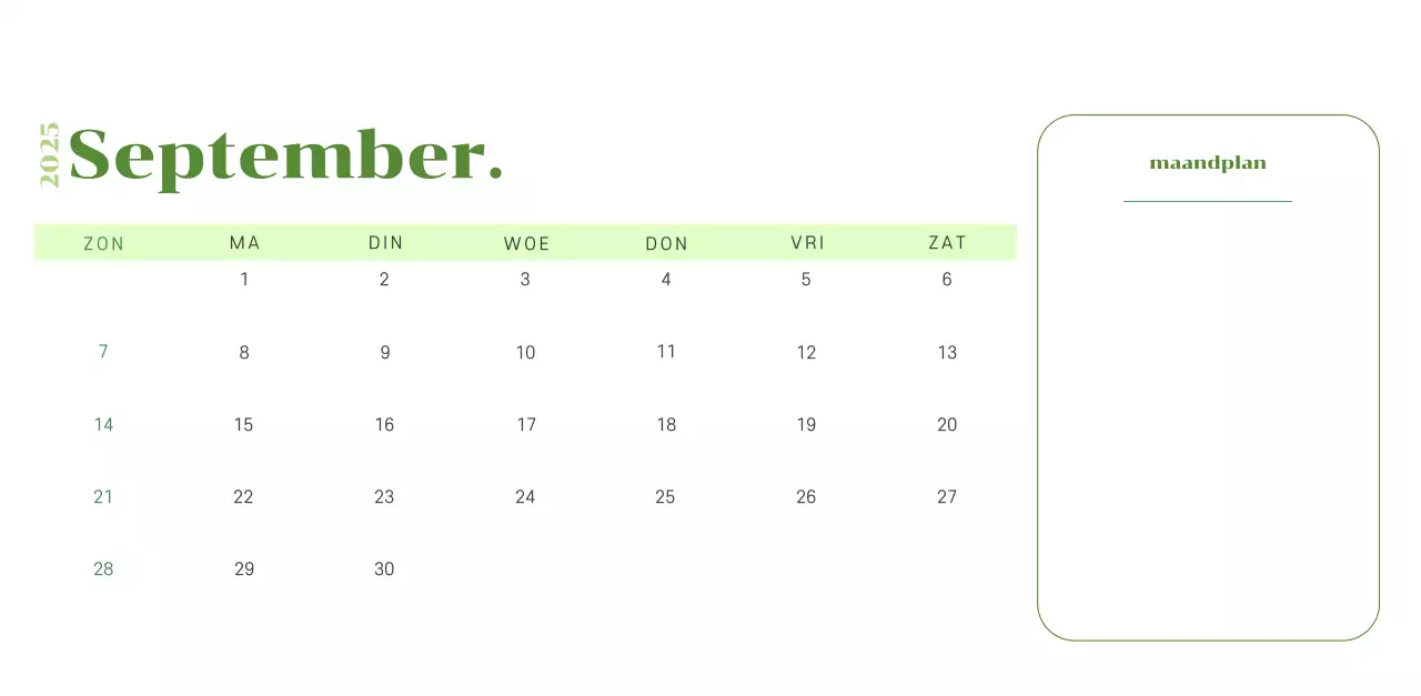 Kalender met jeugdillustraties op een geelgroene achtergrond