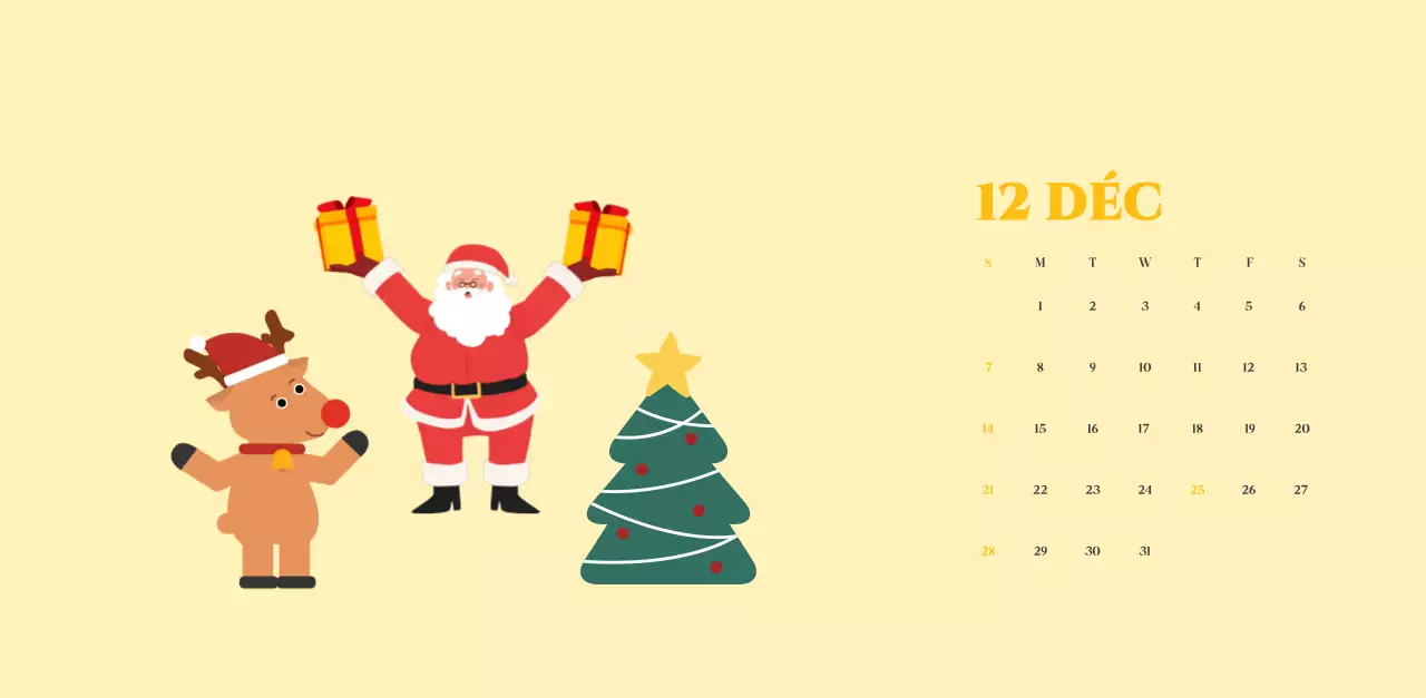 Calendrier avec illustrations de jeunes sur fond jaune-vert