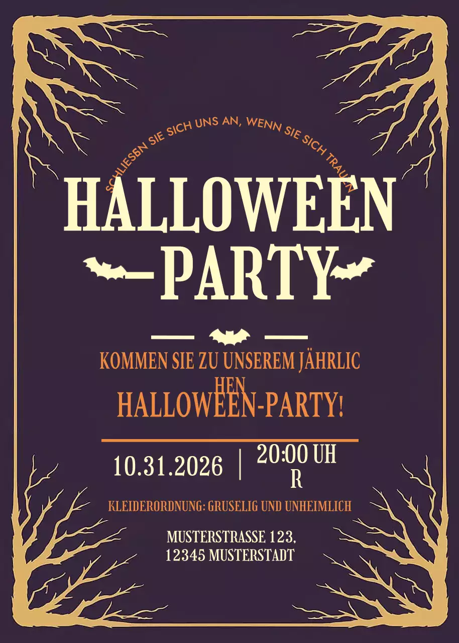Schwarze Gothic-Halloween-Einladung