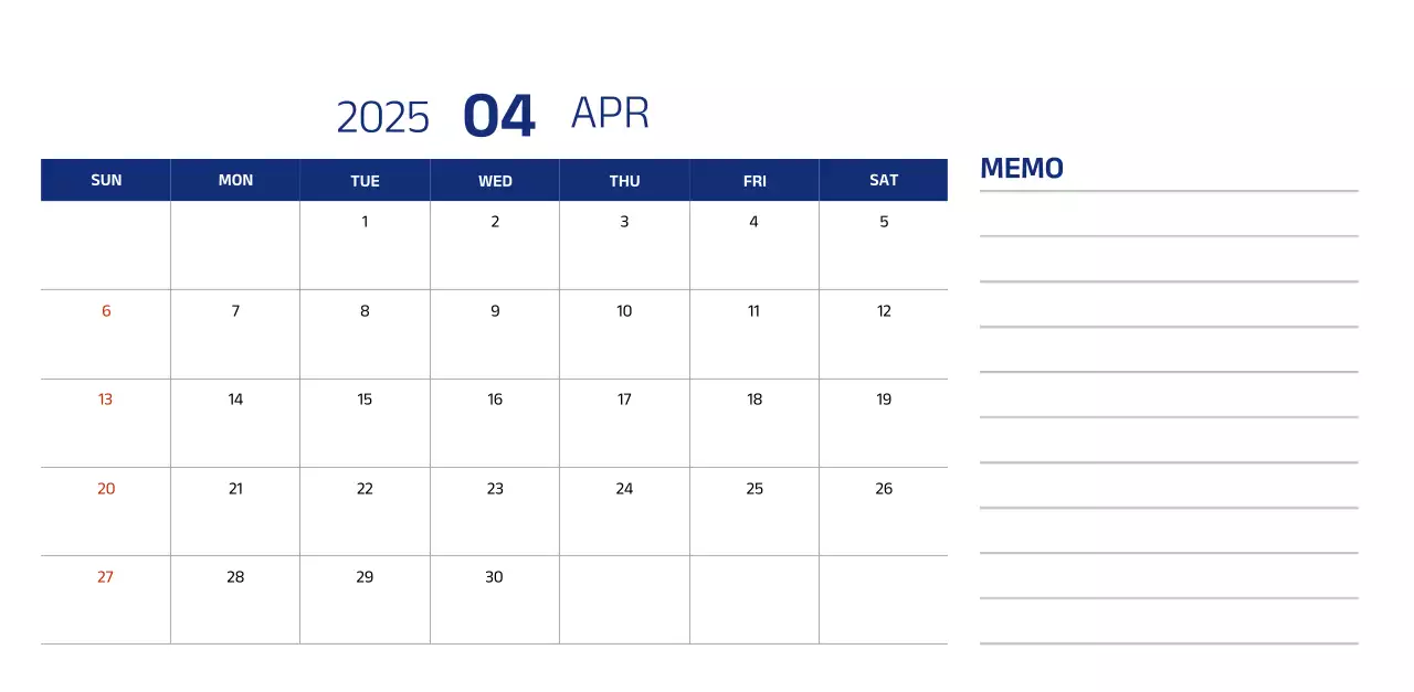 Simple calendar with blue, clean illustrations