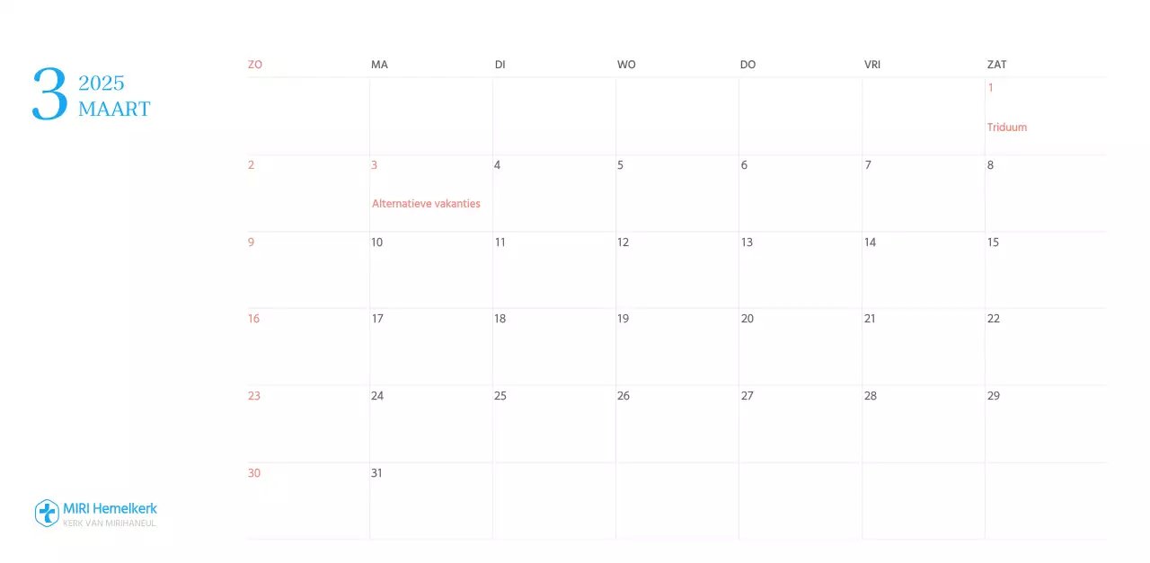 Blauw modern concept kerkkalender