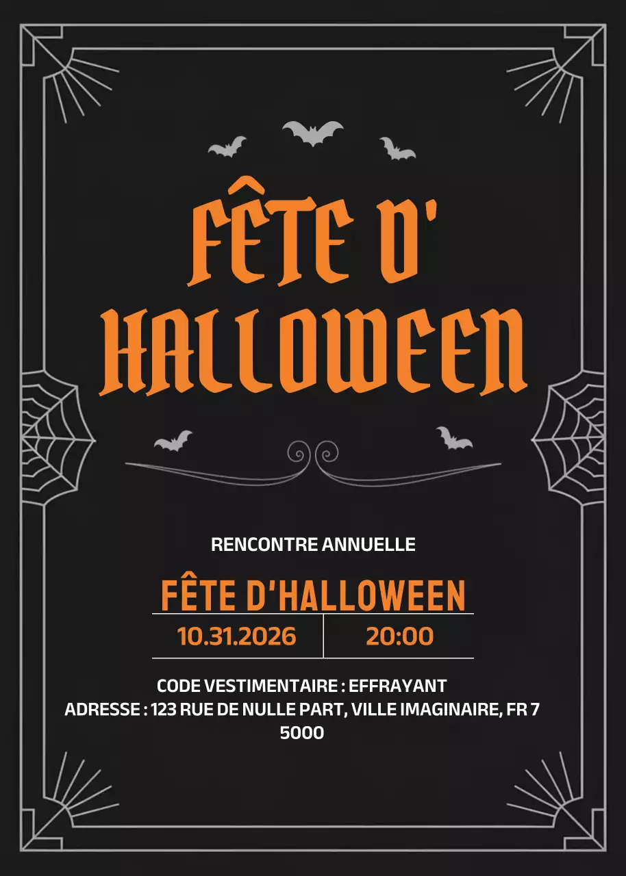 Invitation gothique noire pour Halloween