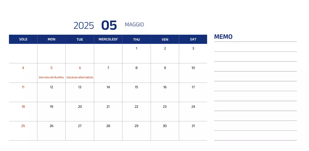 Calendario semplice con illustrazioni blu e pulite