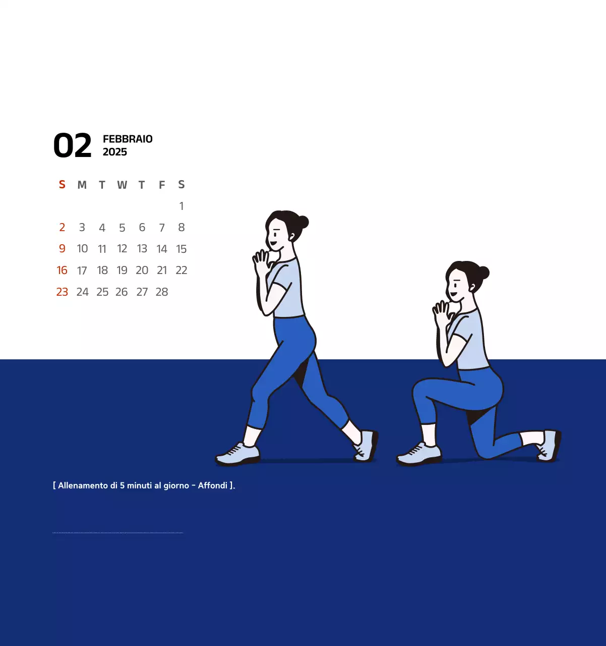 Calendario semplice con illustrazioni blu e pulite