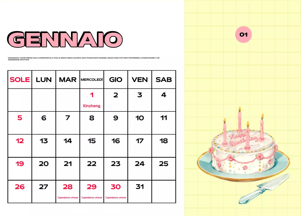 Calendari colorati con una varietà di illustrazioni retrò