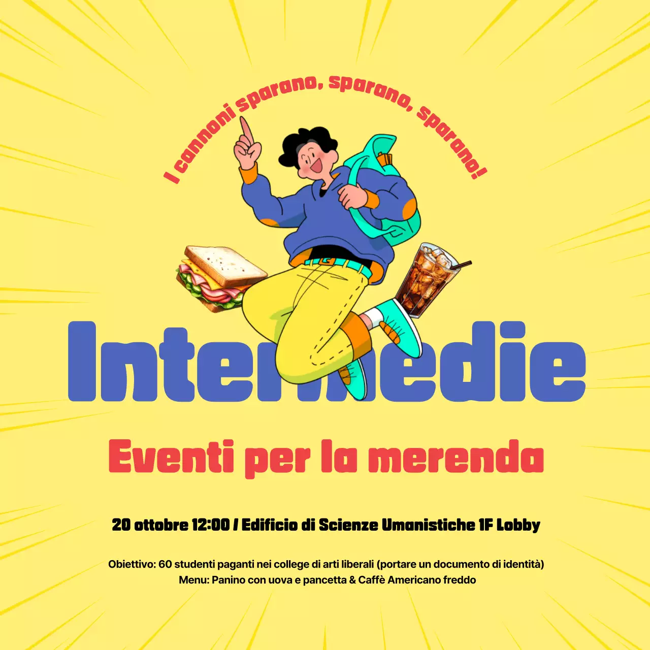 Snack con accenti gialli e rossi per promuovere gli eventi