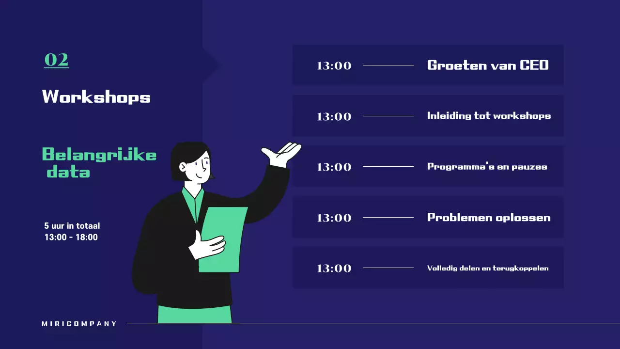 Eenvoudig workshopvoorstel in marineblauw en groen