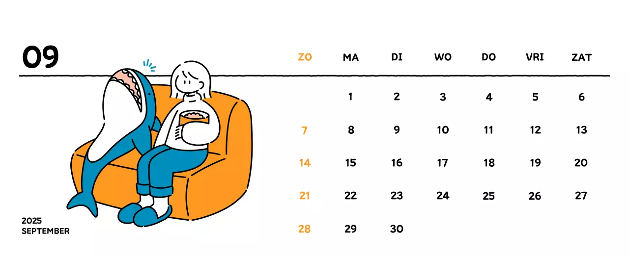 Geïllustreerde kalender met een mooie lijnstijl