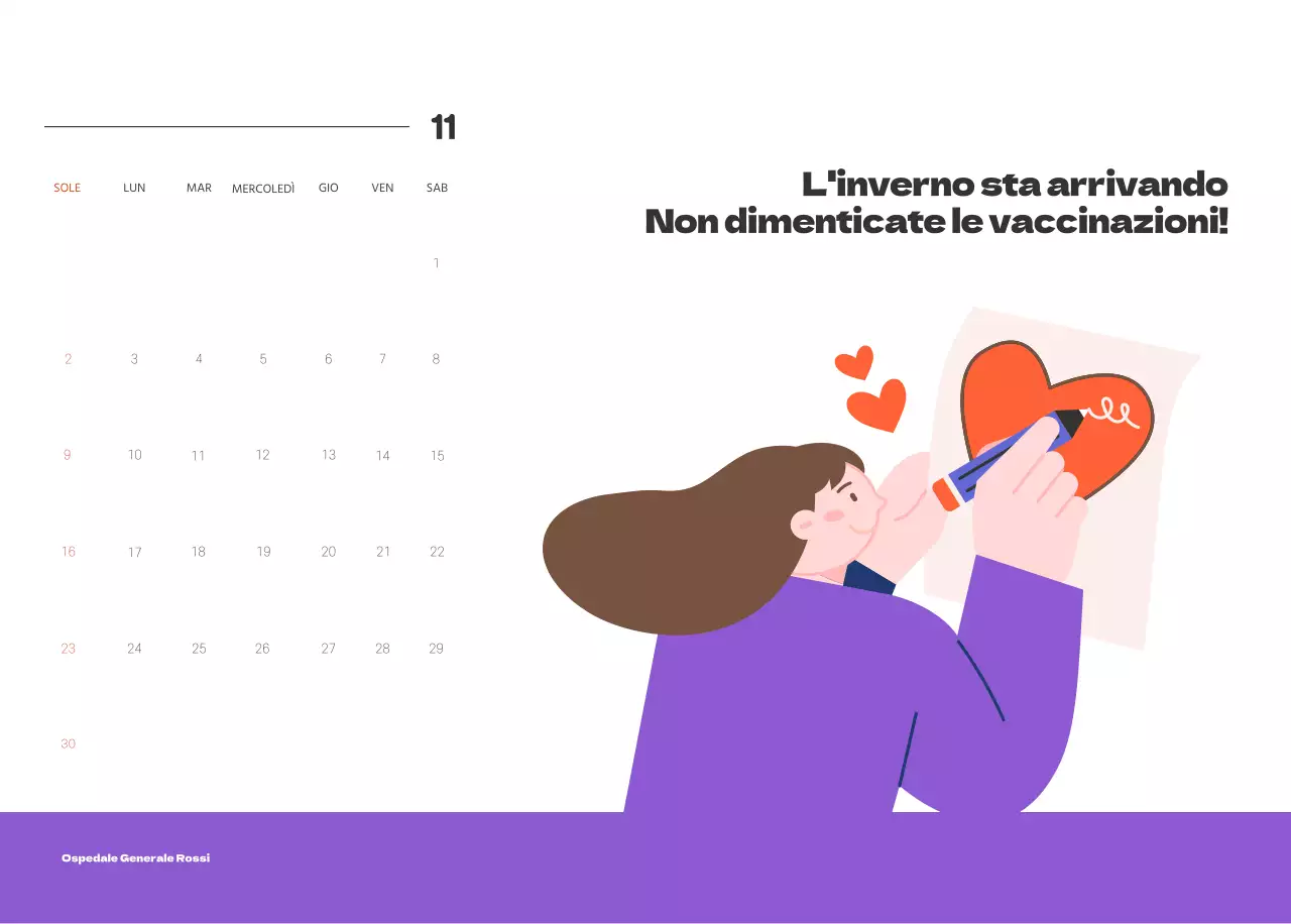 Un ospedale festivo con illustrazioni a tema salute e famiglia e accenti colorati