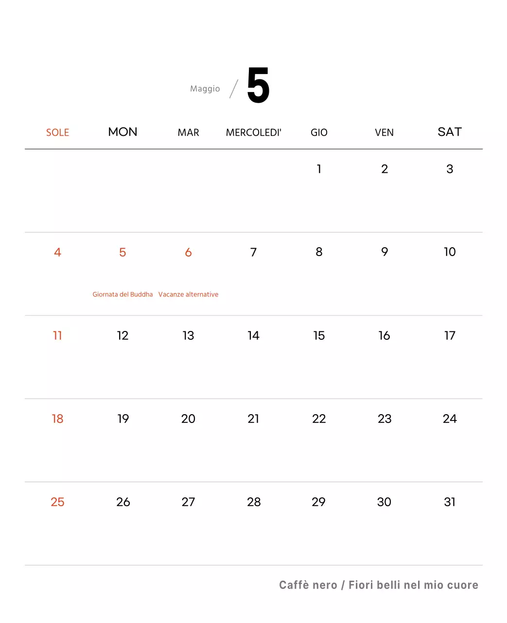 Semplice calendario da tavolo con foto di caffè per bar nei toni del bianco