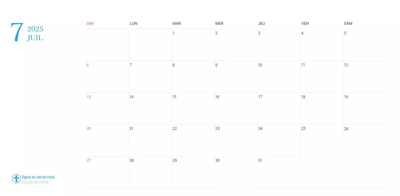 Calendrier d'église moderne bleu