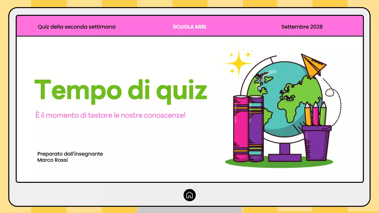 Quiz di geografia moderna rosa e giallo