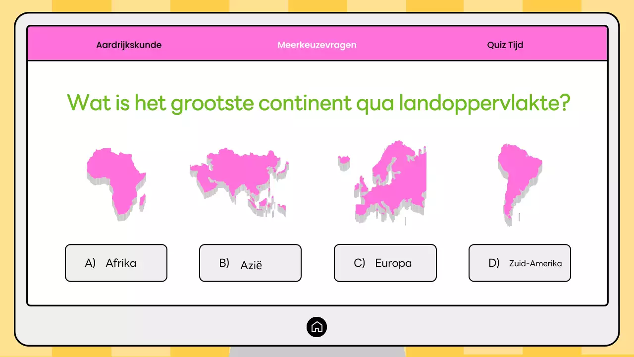 Roze en gele moderne aardrijkskunde quiz