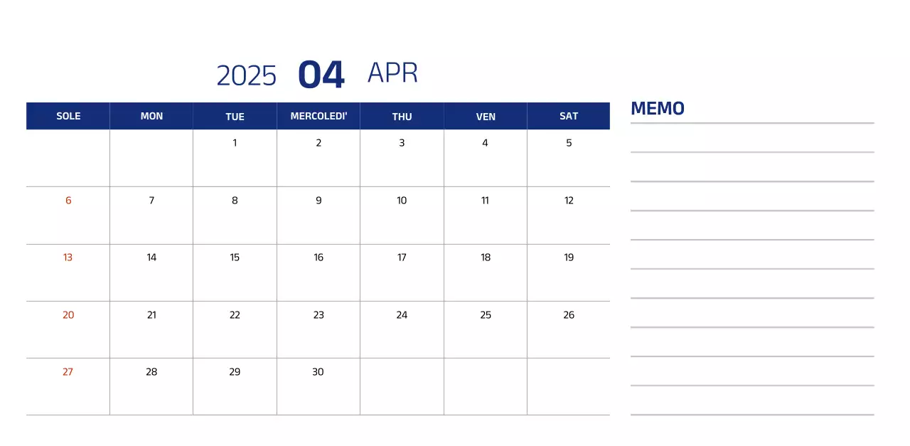 Calendario semplice con illustrazioni blu e pulite