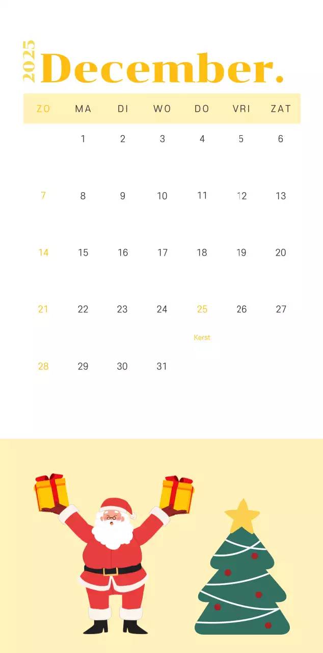 Kalender met jeugdillustraties op een geelgroene achtergrond