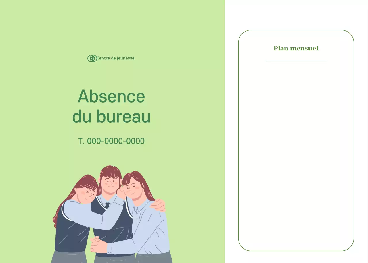 Calendrier avec illustrations de jeunes sur fond jaune-vert