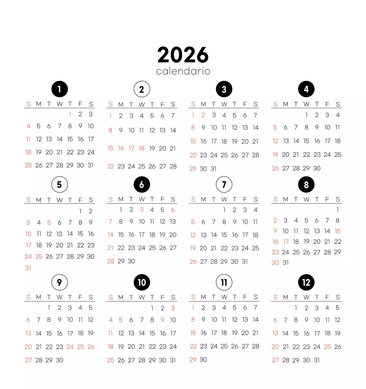 Calendario de café minimalista